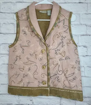 Vintage IVY Wool Blend Embroidered Blanket Vest Shawl Collar Boho Artsy Fall S thumbnail 1