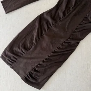 Zara Basic Brown Faux Suede Ruched Long‎ Sleeve Mini Dress XS thumbnail 5