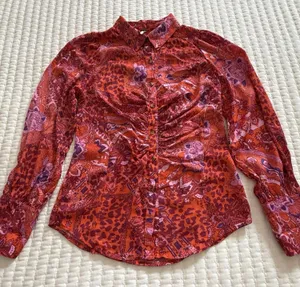 Free People Bianca S Small Button Up Top Red Orange Animal & Floral Print Boho thumbnail 1
