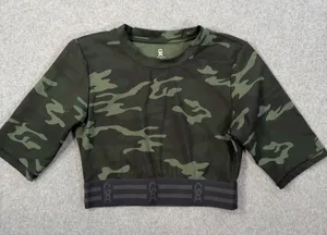 GOOD AMERICAN The Icon Crop Top Camo Size 1 (Small) Green Logo Activewear thumbnail 1
