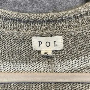 POL Sweater Women's Small Gray White Striped Knit Cardigan Frayed‎ Open Front thumbnail 5