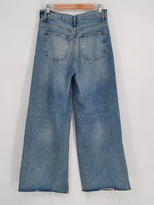 Reformation Jeans Iggy Super Wide Leg Stretch Atwood Wash Blue Raw Hem Womens 27 thumbnail 4