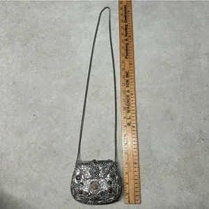 Vintage Sajai Metal Purse with Multicolor Agate Stones and Silver Chain Strap thumbnail 10