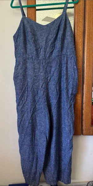 Old Navy XL Chambray Linen Blend Wide Leg Jumpsuit | Adjustable Straps | Pockets thumbnail 1