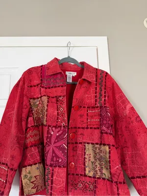 Coldwater Creek Patchwork Coral Summer Lightweight Jacket Boho Bohemian thumbnail 2