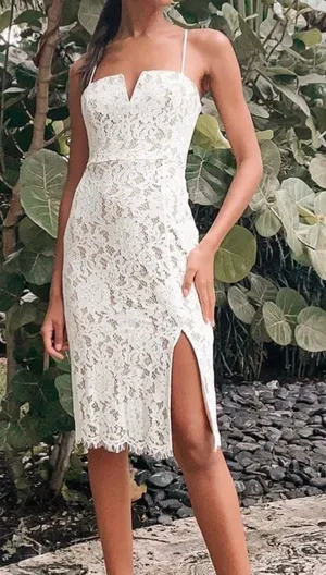 Lulus White Crochet Lace Bodycon Midi Dress thumbnail 1