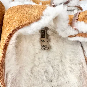 Birkenstock Arizona Double Strap Buckle Tan Suede Shearling Lined Sandals 36 thumbnail 6