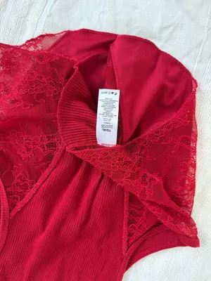Garage Red Lace-Up Tank Top with Mesh Details thumbnail 9
