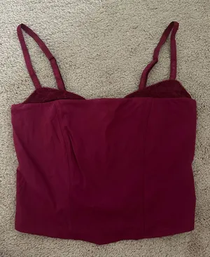 Garage Burgundy Lace-Trim Bandeau Cami thumbnail 1