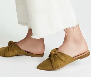 Madewell The Remi‎ Bow Suede Mule in Spiced Olive Green Size 8.5 thumbnail 1