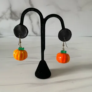 Orange Pumpkin Earrings- Pierced Ears- Costume Jewelry thumbnail 2