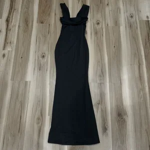 Cider Solid Black U-Neckline Ruffle Maxi Dress Women’s XXS thumbnail 2