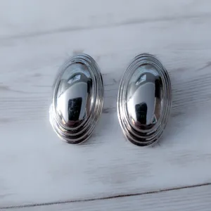 Vintage Clip On Earrings Elegant Stylish Silver Tone Oval Statement Large 1.25" thumbnail 2