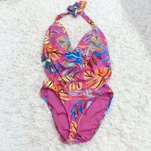 Macy’s Bar III Paradise In The Palms Cowl Neck One-Piece Swimsuit Pink‎ Medium thumbnail 3