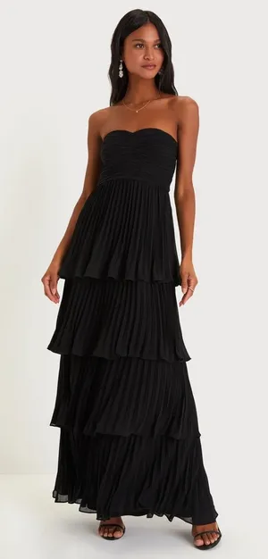 NWT Lulus Seriously Sensational Black Strapless Tiered Maxi Dress Wedding Sz XL thumbnail 1