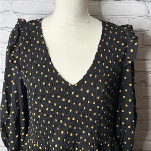 Madewell lucie smocked v neck mini dress Black Dress with Gold Dots size medium thumbnail 9