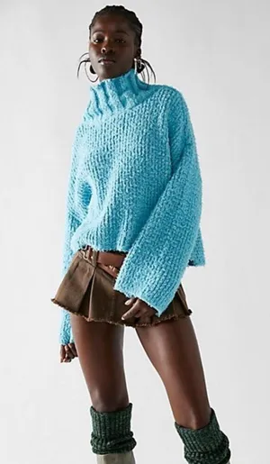 Free People Blue Turtleneck Sweater Size Small thumbnail 2