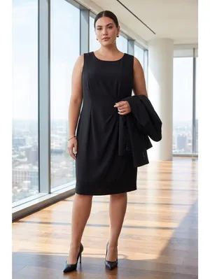 Studio I Black Pleated Sheath Dress Sleeveless Office Business Plus Size 24W thumbnail 4