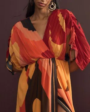 Farm Rio Pleated Wrap Front Kaftan Dress, Size S thumbnail 3