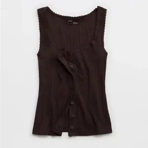 Aerie Dark Brown Chocolate Brown Stretchy Ribbed Tank Top Small thumbnail 2