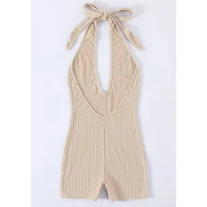 SHEIN Privé Solid Halter Neck Backless Romper in Beige, Size S​​​​​​​ thumbnail 2