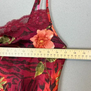 Sophia Delicates 2Pc Satin Pajama Set M Burgundy Floral Animal Print Lace Cami thumbnail 4