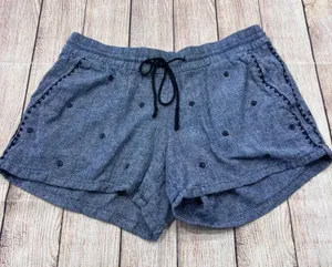 Old Navy Blue Linen Blend Embroidered Herringbone Drawstring Shorts Womens M thumbnail 1