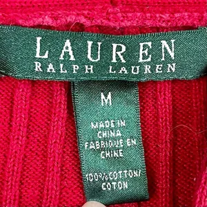 Lauren Ralph Lauren Red Ribbed Sweater Shawl Collar Gold Button Medium thumbnail 6