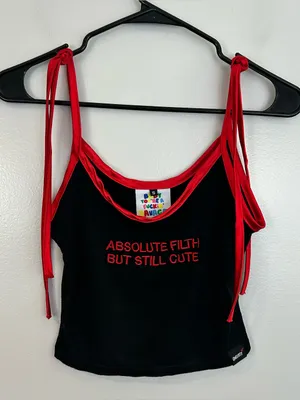 Omighty Absolute Filth But Still Cute Black Red Y2K Cropped Tank Size Small thumbnail 1