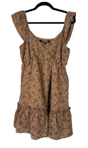 Disturbia Brown Floral Ruffled Mini Dress Womens 6 Fall Casual Boho Peasant thumbnail 1