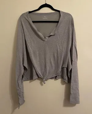 Aerie Gray Breezy Linen Distressed Henley T-Shirt Size XXL thumbnail 3