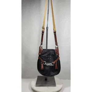 Vintage B Makowsky Pebbled Leather Crossbody Womens Black Bridle Buckle Logo thumbnail 2
