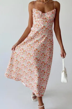 Princess Polly orange-green-white floral silk dress thumbnail 1