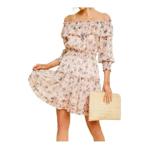 Hayden Los Angeles Floral Ruffle‎ Mini Dress Small Pink Smocked Off Shoulder thumbnail 3