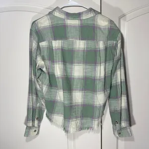 Lucky Brand Women's XS Cotton Raw Edge Plaid‎ Cropped Button Down Top Flannel thumbnail 6