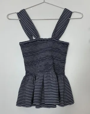 Madewell Texture & Thread Smocked Peplum Tank Top in Stripe thumbnail 10
