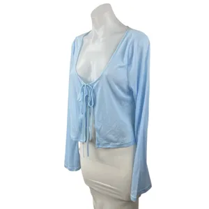 Princess Polly Barbaro Blue Long Sleeve Tie Crop Bolero Cardigan Sweater Top 0 thumbnail 3