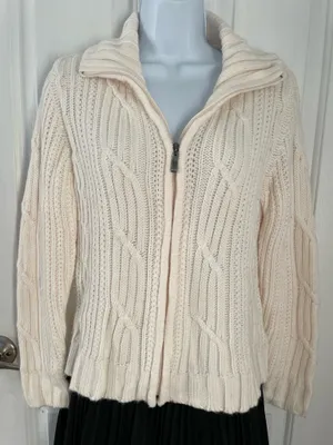 Women’s St John’s Bay Cream Zip Up Sweater Cardigan Size Small Petite thumbnail 1