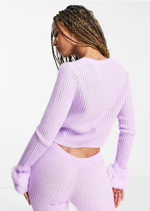 Fur Trimmed Cardigan Lilac thumbnail 2