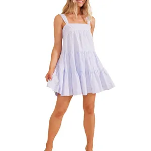 MINKPINK Blue and White Yasamin Cotton Tiered Mini Dress thumbnail 2