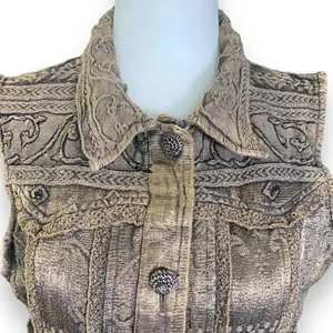 Vintage Flashback‎ Vest Metallic Brown Floral Detail Lace Embroidered High Neck thumbnail 6