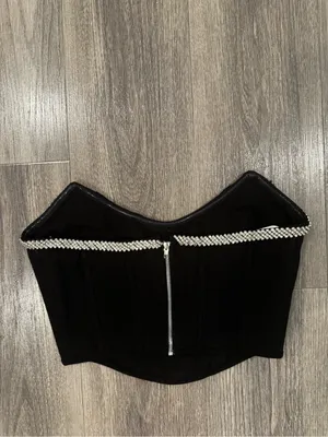 H:ours Revolve Sandy Top Black Strapless Corset Cotton Blend Size Small thumbnail 3
