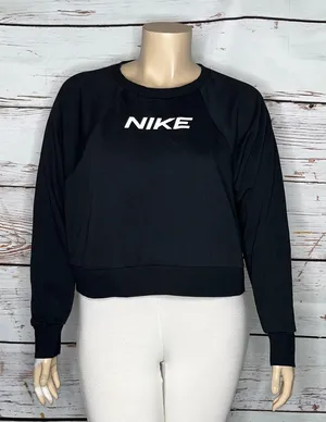 Nike Women's Plus Size 2X Black - White Logo Crewneck Crop Sweatshirt Top thumbnail 1