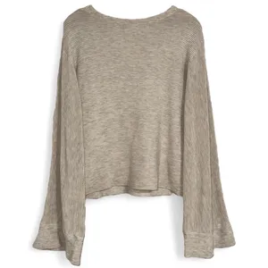 Free People Starman Cream Ribbed Bell Sleeve V‎ Neck Pullover Sweater L thumbnail 4