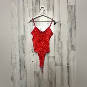 Zara Red Star Print Lace-Up Bodysuit Size XS NWT thumbnail 4