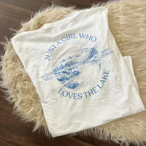 NWT White Cotton Ivy & Cloth Just A Girl Who Loves The Lake (Back Print) T-shirt thumbnail 1