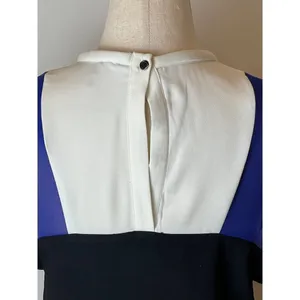 Maje Blue White And Black Colorblock Silk Detail‎ Crew Neck Mini Shift Dress S thumbnail 6