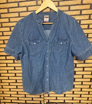 Faded glory denim snap front top size large thumbnail 1
