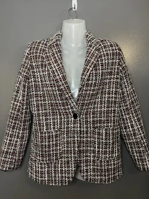 Mi Ami Blazer Womens Small Multicolor Tweed Check One Button Lined Notch Lapel thumbnail 1