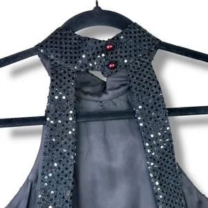 Vintage Roberta Midnight Black VTG Sequin Halter Open Back Sleeveless Maxi Gown thumbnail 6